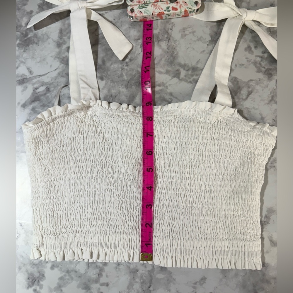 White Smocked tie shoulder cottagecore country cowgirl summer top Loveriche sz M - Picture 4 of 7